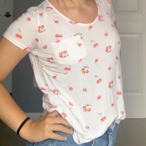 Women's Pocket Cherry Printed Flowy Casual Shirt